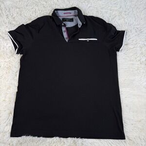Ted Baker Men's Black Polo Shirt Size Large 4 Short Sleeve Button Pocket